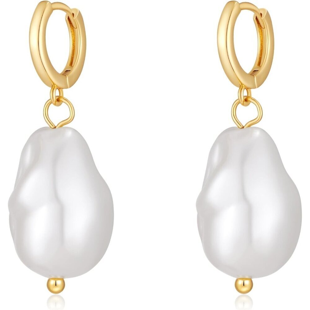 Women's White Huggie Pearl Dangle Earrings Wedding Jewelry Bridesmaid Gifts